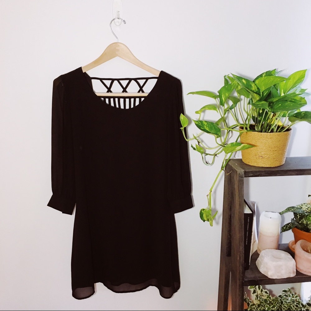 Heart Soul | Black Lattice Chiffon Shift Dress